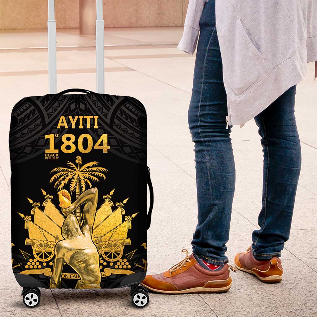 Haitian Negre Marron 1804 Luggage Cover Black Polynesian Pattern - Wonder Print Shop