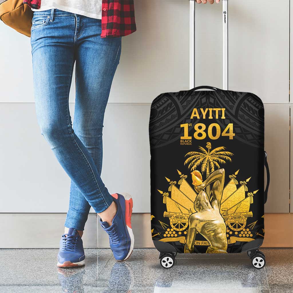 Haitian Negre Marron 1804 Luggage Cover Black Polynesian Pattern - Wonder Print Shop