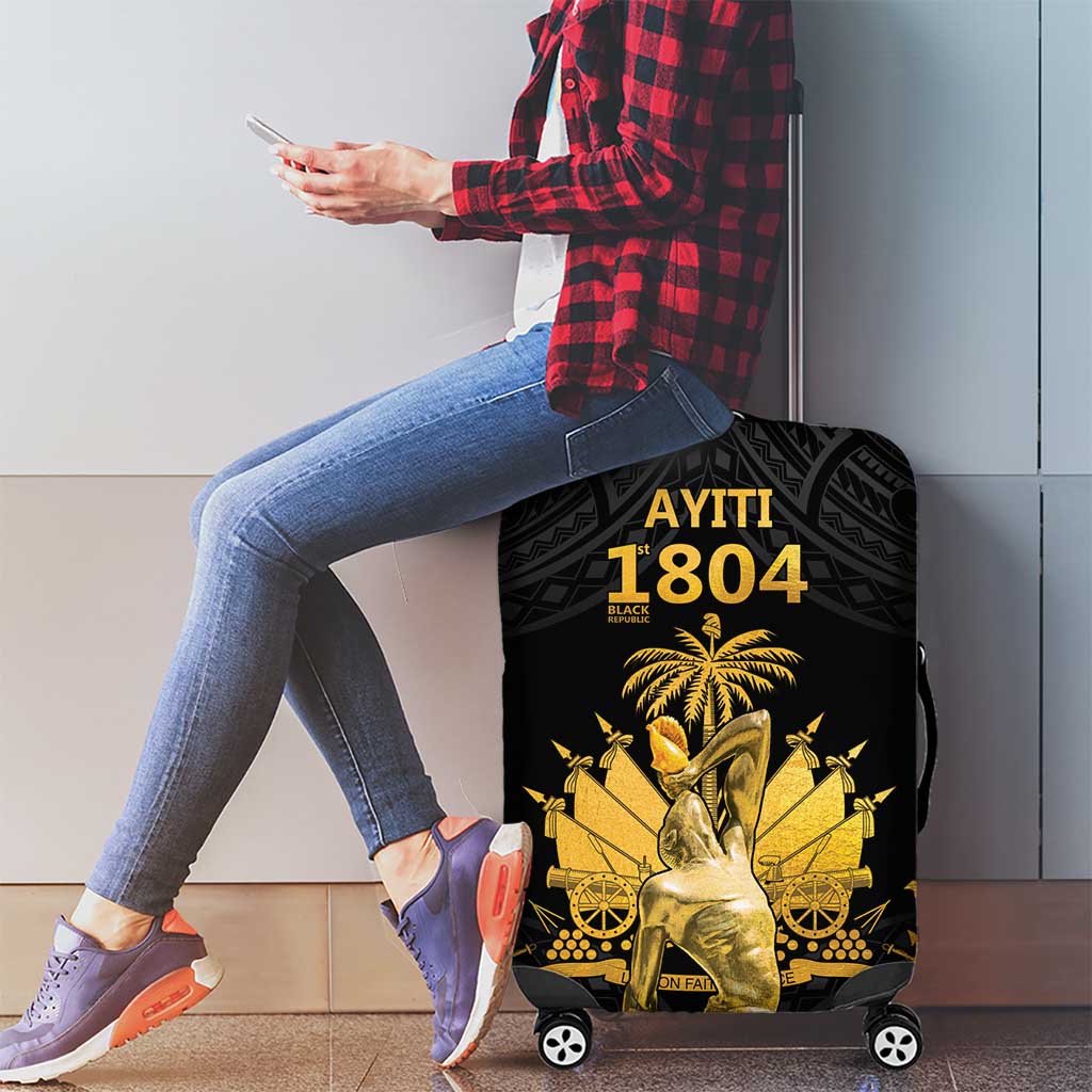 Haitian Negre Marron 1804 Luggage Cover Black Polynesian Pattern - Wonder Print Shop