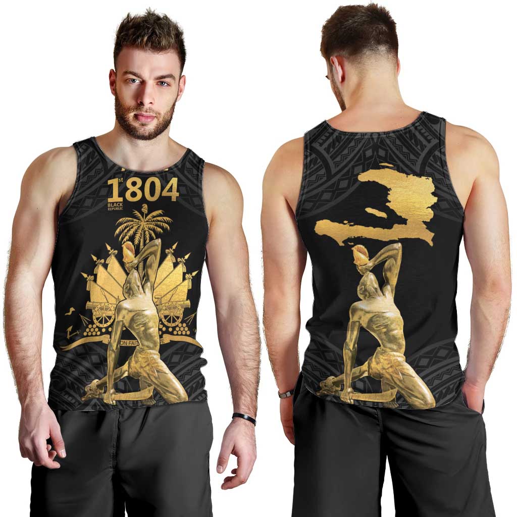 Haitian Negre Marron 1804 Men Tank Top Black Polynesian Pattern - Wonder Print Shop