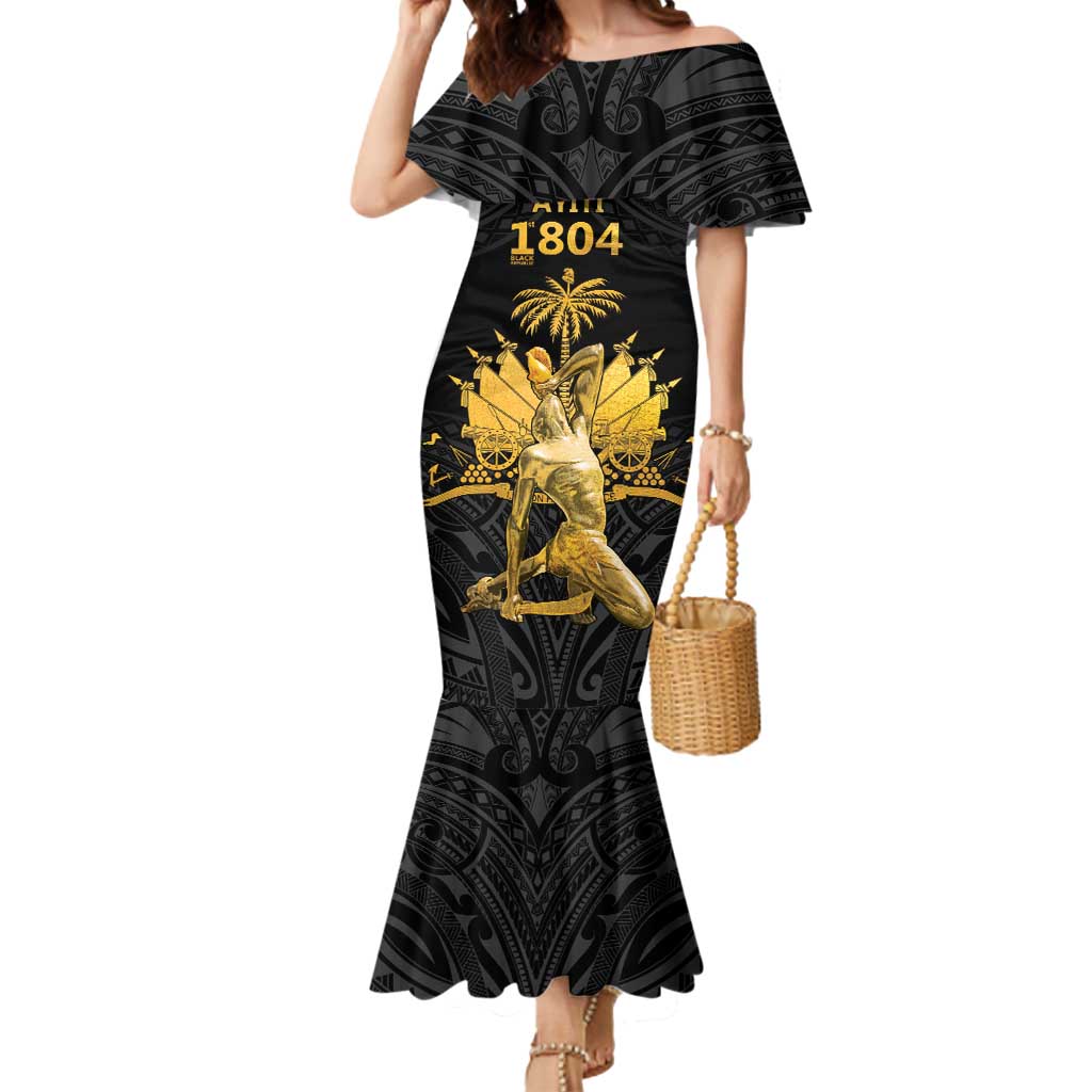 Haitian Negre Marron 1804 Mermaid Dress Black Polynesian Pattern - Wonder Print Shop