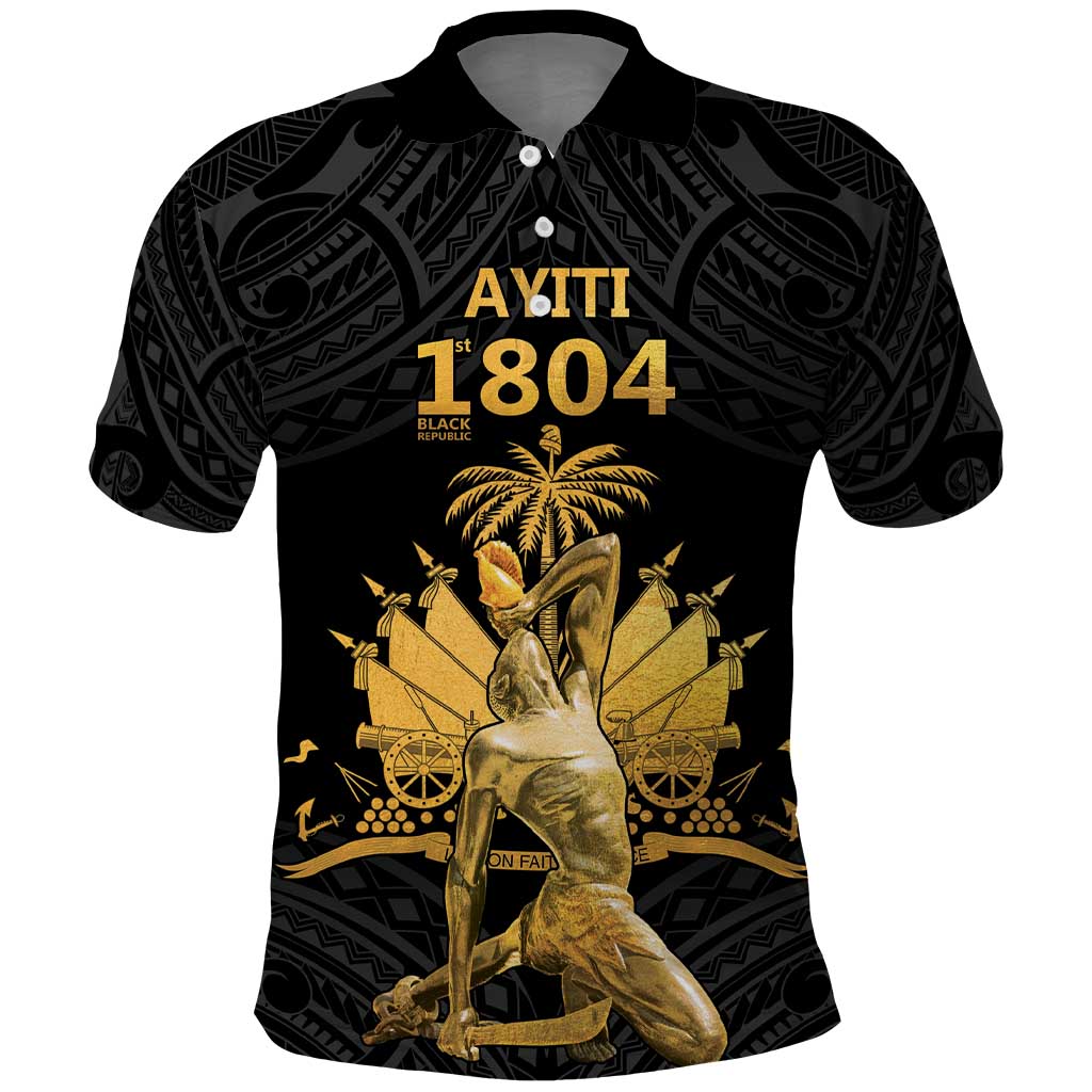 Haitian Negre Marron 1804 Polo Shirt Black Polynesian Pattern - Wonder Print Shop