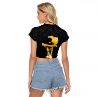 Haitian Negre Marron 1804 Raglan Cropped T Shirt Black Polynesian Pattern - Wonder Print Shop