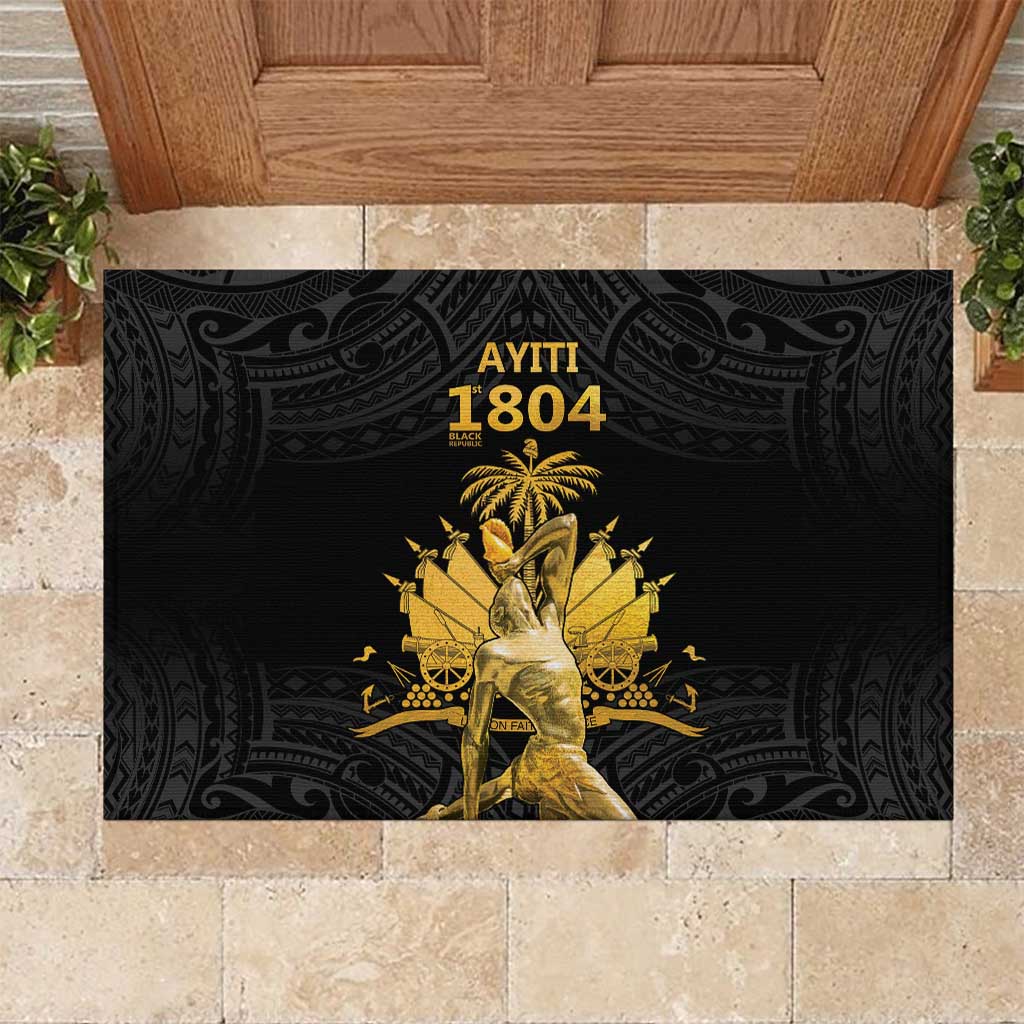 Haitian Negre Marron 1804 Rubber Doormat Black Polynesian Pattern - Wonder Print Shop