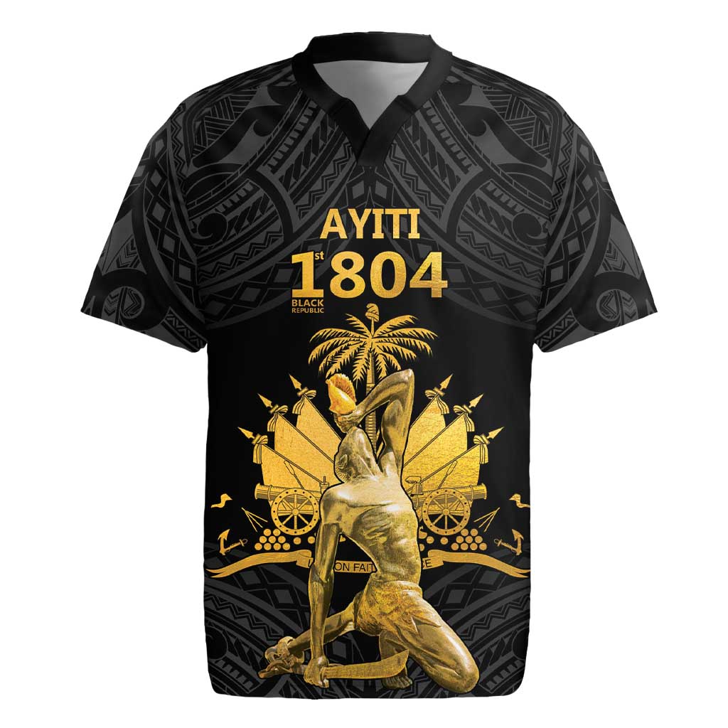 Haitian Negre Marron 1804 Rugby Jersey Black Polynesian Pattern - Wonder Print Shop