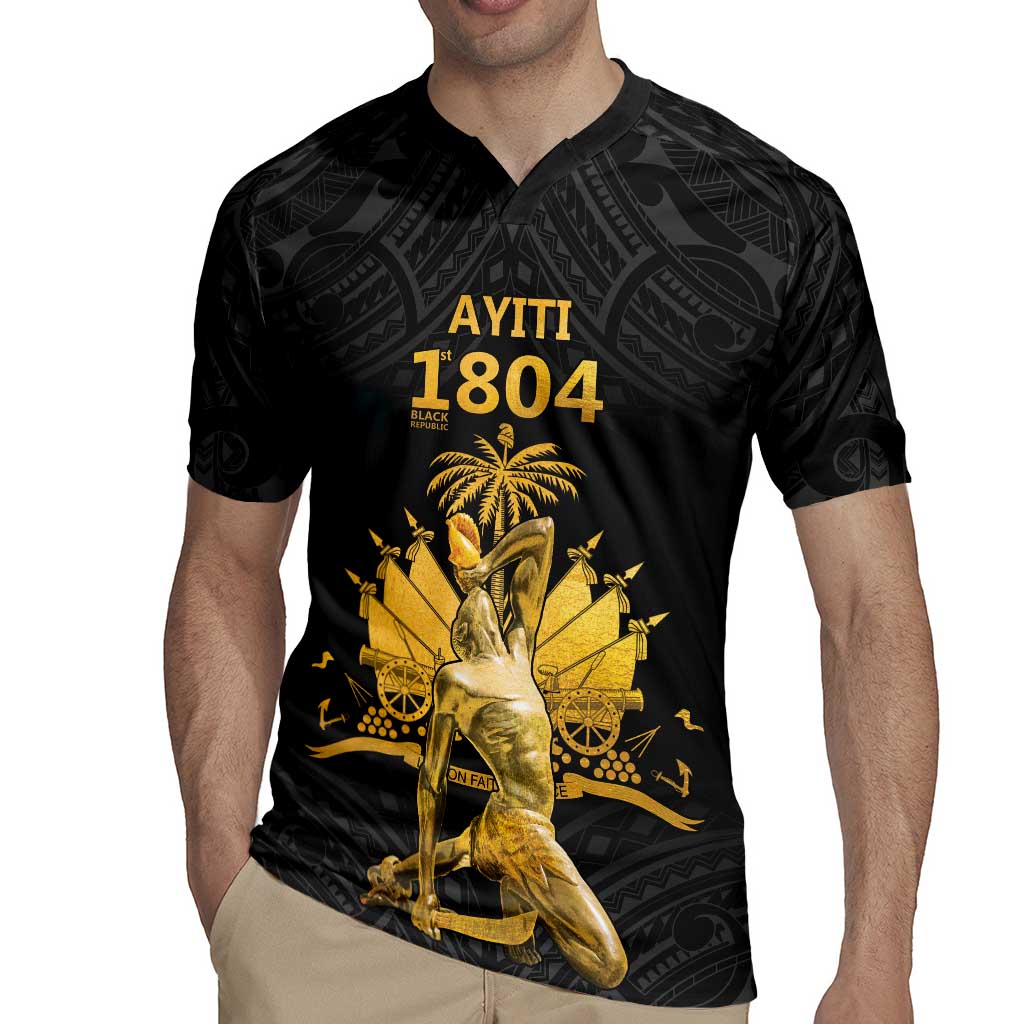 Haitian Negre Marron 1804 Rugby Jersey Black Polynesian Pattern - Wonder Print Shop