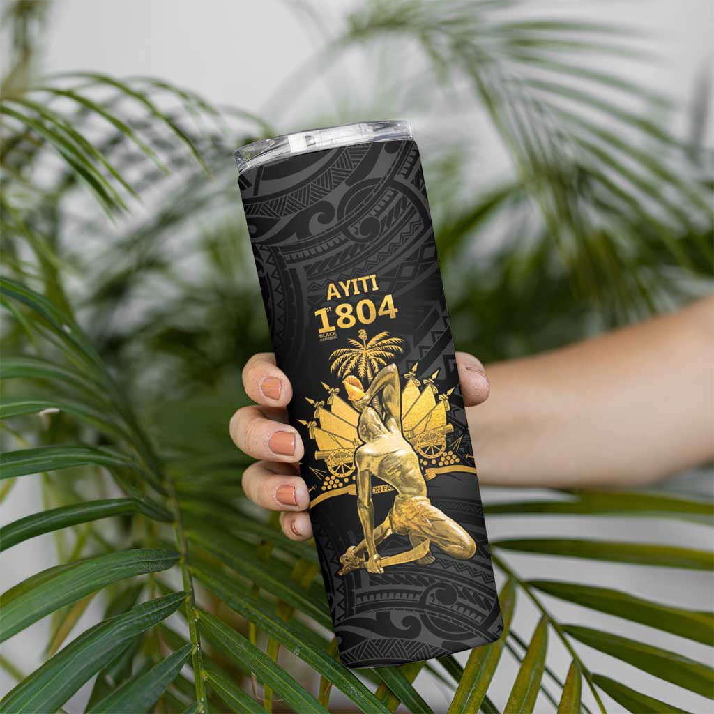 Haitian Negre Marron 1804 Skinny Tumbler Black Polynesian Pattern - Wonder Print Shop