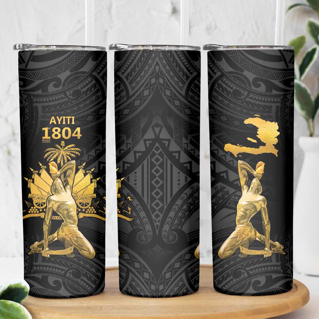 Haitian Negre Marron 1804 Skinny Tumbler Black Polynesian Pattern - Wonder Print Shop