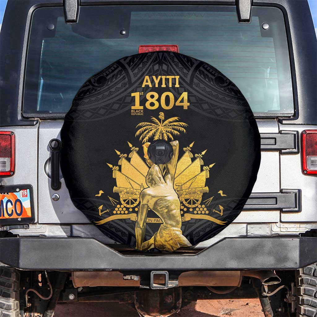 Haitian Negre Marron 1804 Spare Tire Cover Black Polynesian Pattern - Wonder Print Shop