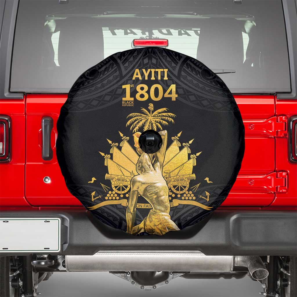 Haitian Negre Marron 1804 Spare Tire Cover Black Polynesian Pattern - Wonder Print Shop