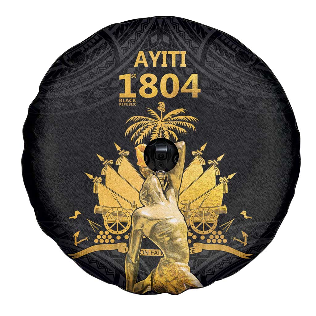 Haitian Negre Marron 1804 Spare Tire Cover Black Polynesian Pattern - Wonder Print Shop