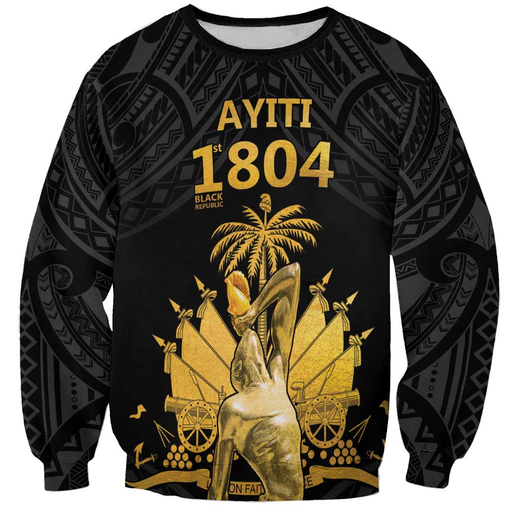 Haitian Negre Marron 1804 Sweatshirt Black Polynesian Pattern - Wonder Print Shop