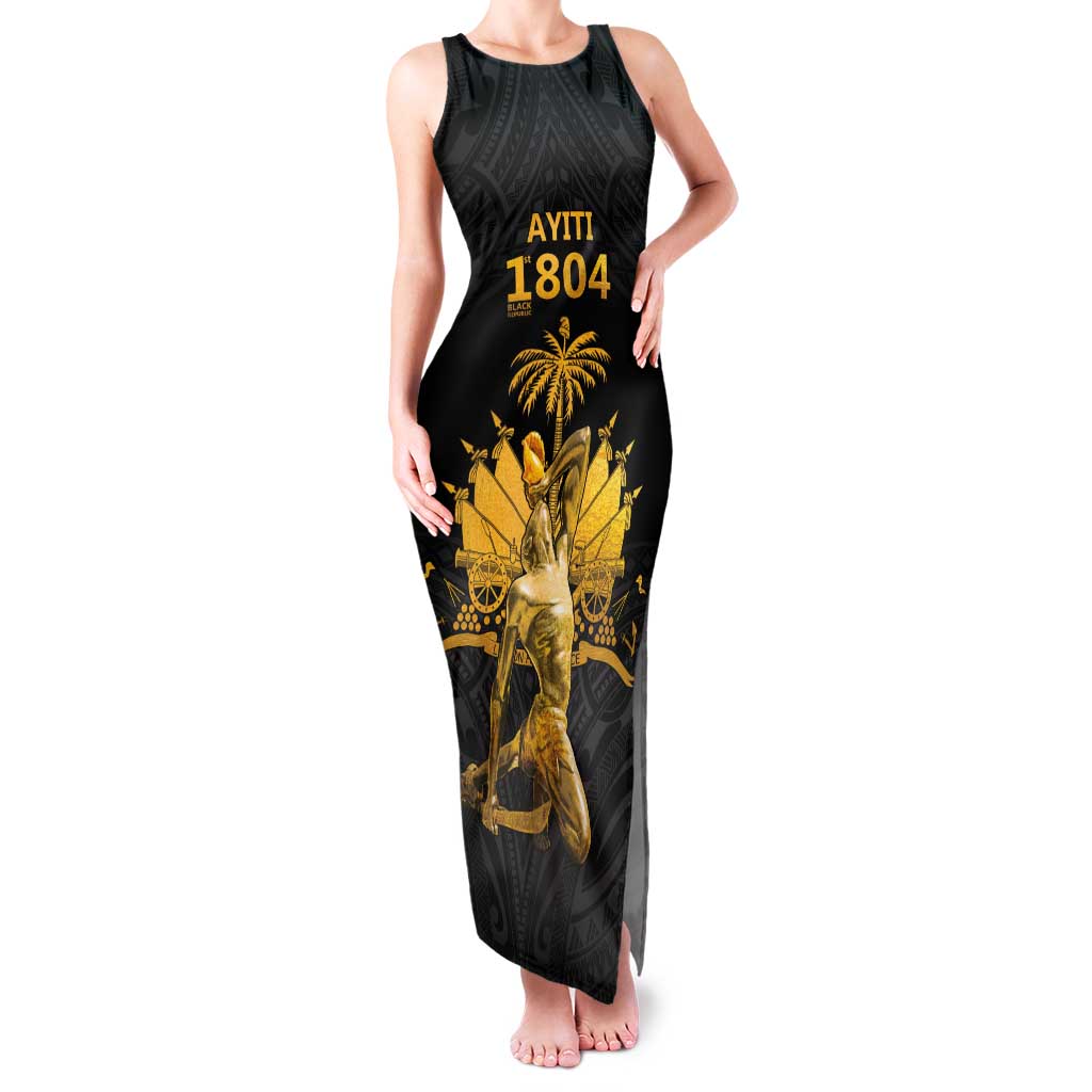 Haitian Negre Marron 1804 Tank Maxi Dress Black Polynesian Pattern - Wonder Print Shop