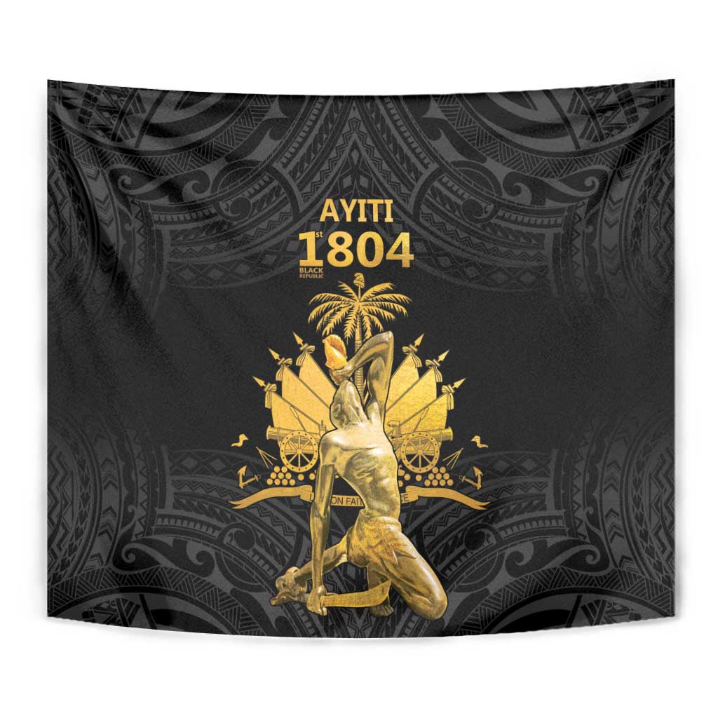 Haitian Negre Marron 1804 Tapestry Black Polynesian Pattern - Wonder Print Shop