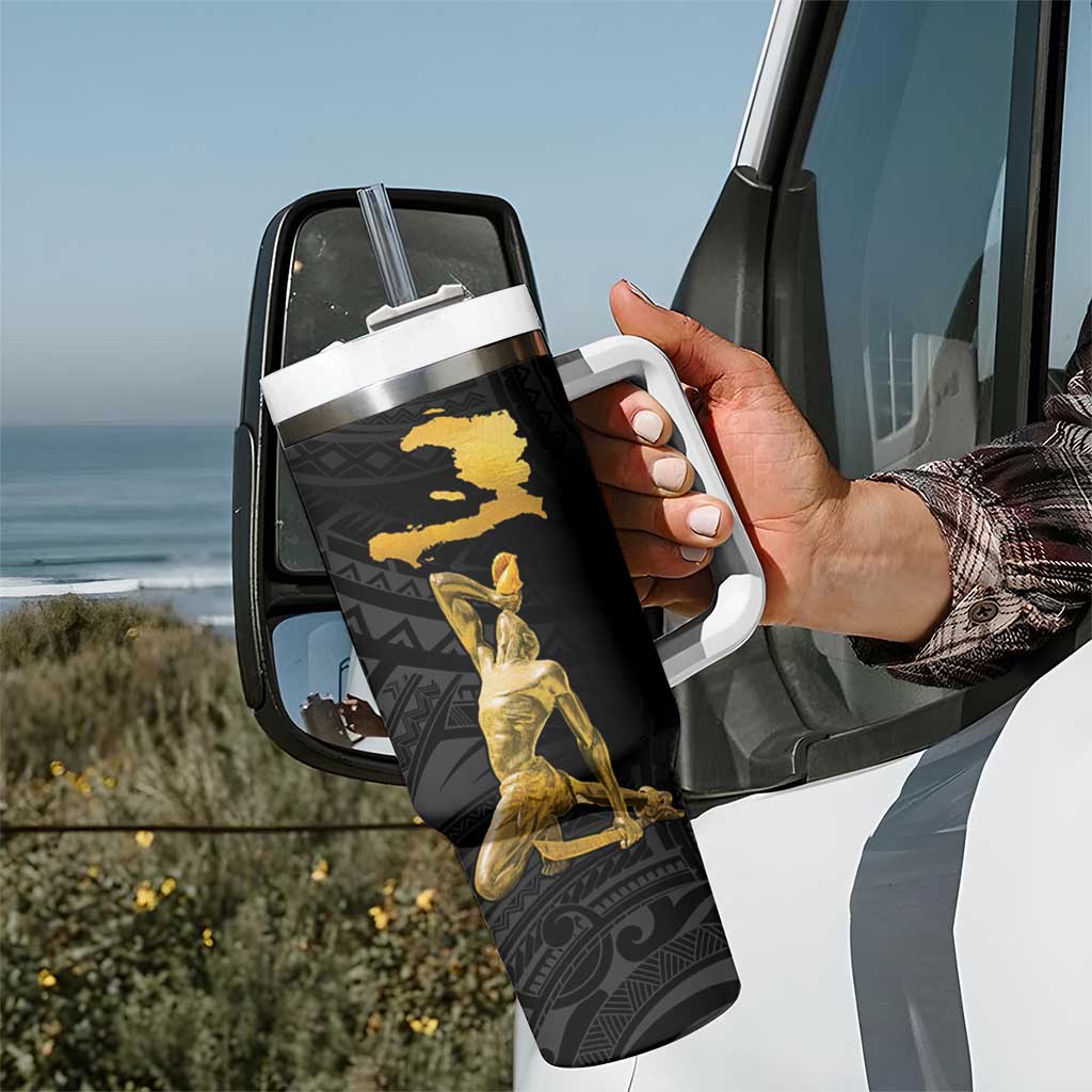 Haitian Negre Marron 1804 Tumbler With Handle Black Polynesian Pattern - Wonder Print Shop