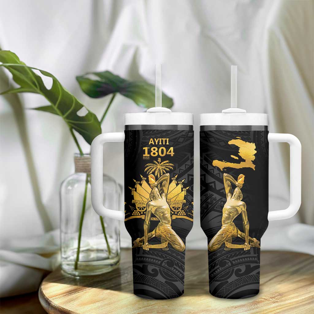 Haitian Negre Marron 1804 Tumbler With Handle Black Polynesian Pattern - Wonder Print Shop