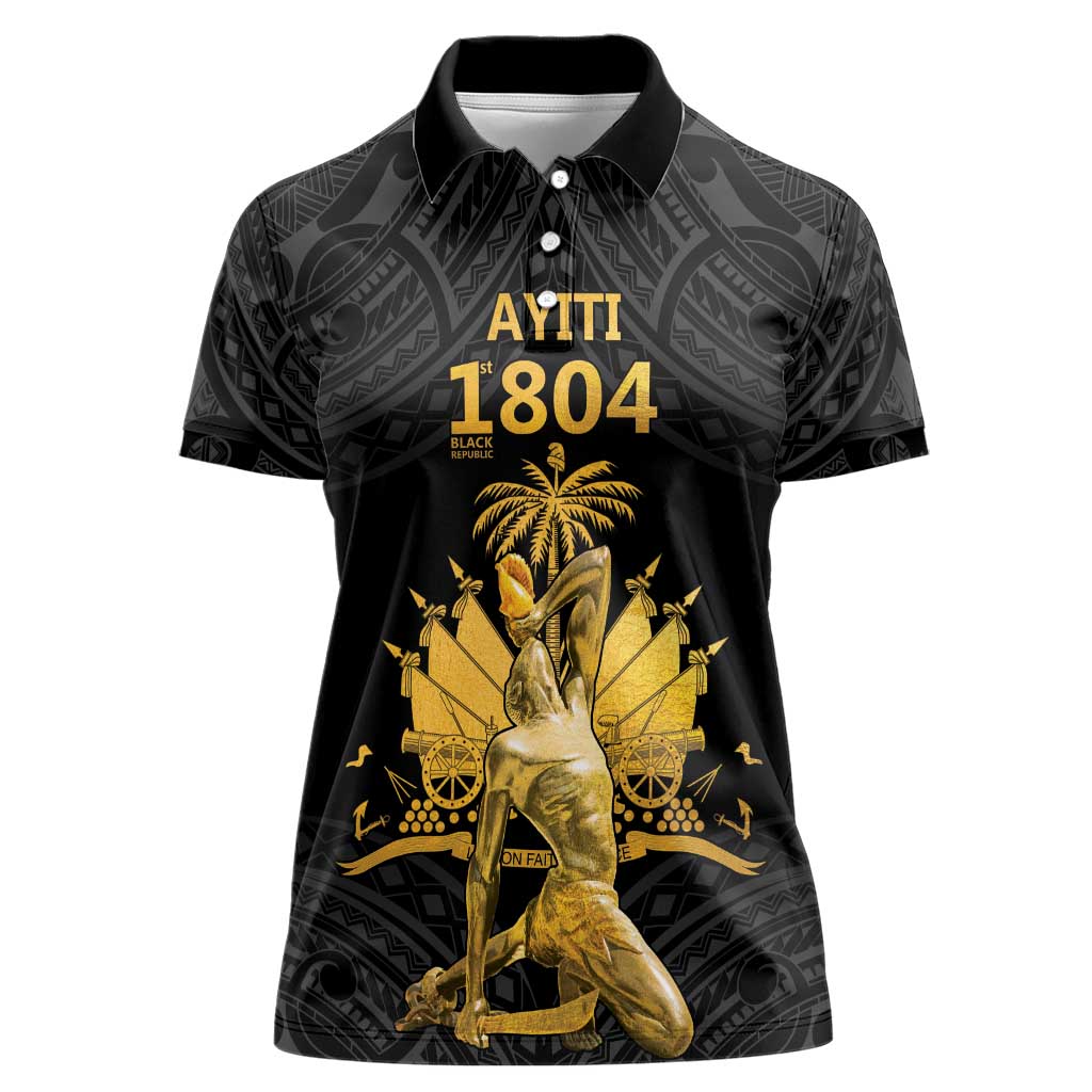 Haitian Negre Marron 1804 Women Polo Shirt Black Polynesian Pattern - Wonder Print Shop