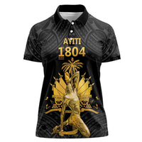 Haitian Negre Marron 1804 Women Polo Shirt Black Polynesian Pattern - Wonder Print Shop