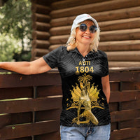 Haitian Negre Marron 1804 Women Polo Shirt Black Polynesian Pattern - Wonder Print Shop