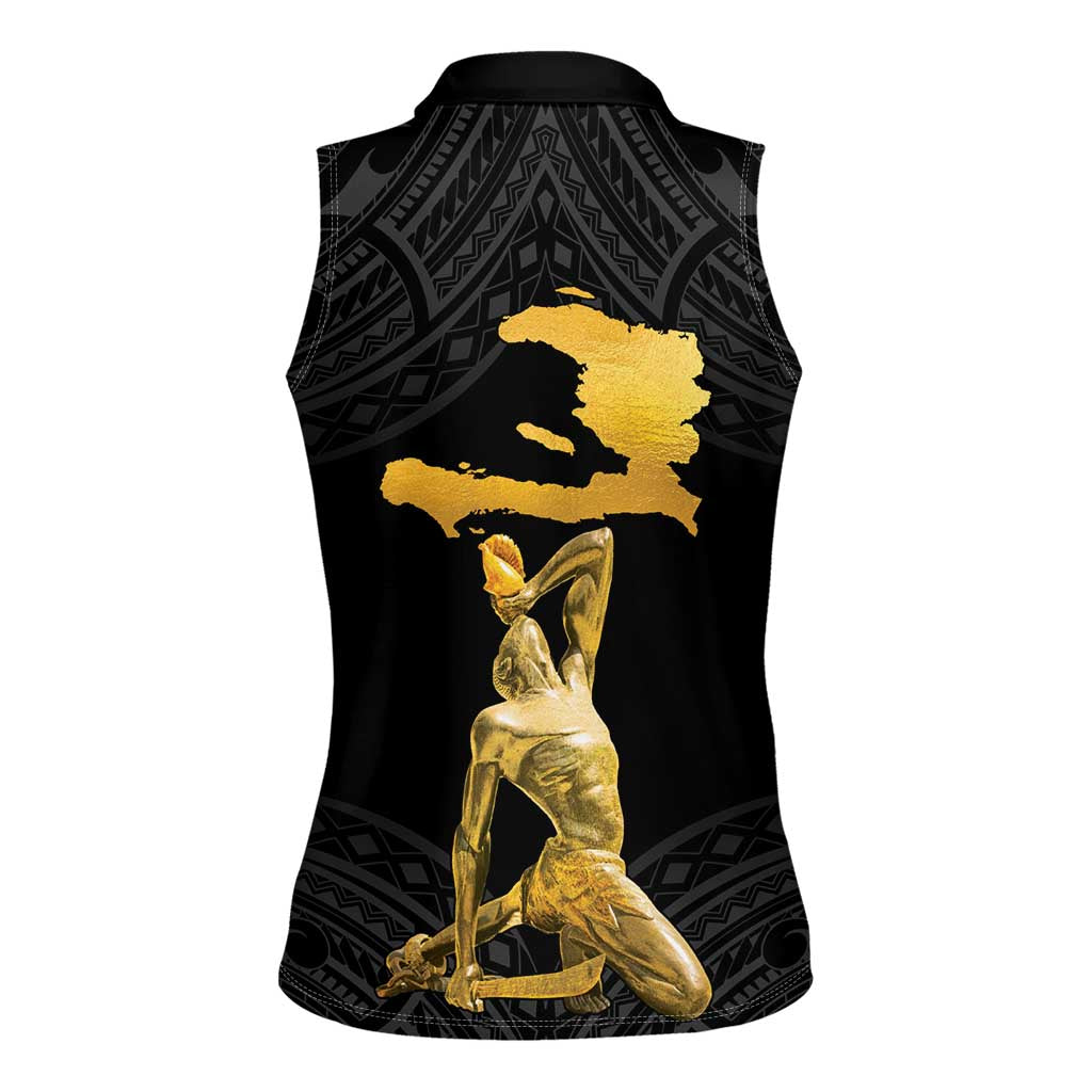 Haitian Negre Marron 1804 Women Sleeveless Polo Shirt Black Polynesian Pattern - Wonder Print Shop