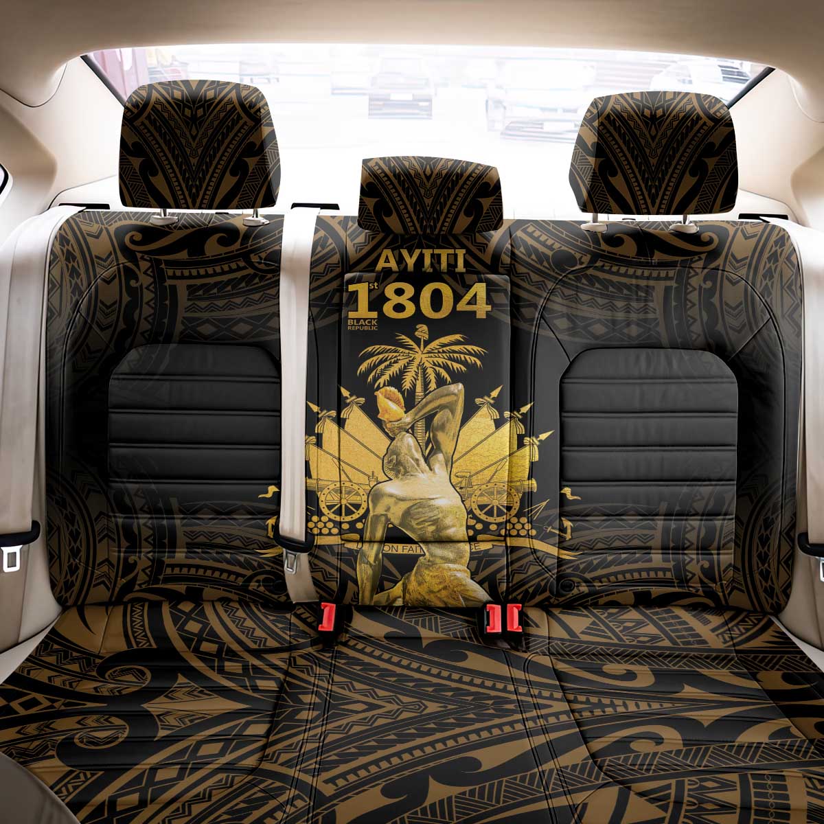 Haitian Negre Marron 1804 Back Car Seat Cover Gold Polynesian Pattern LT9 - Wonder Print Shop