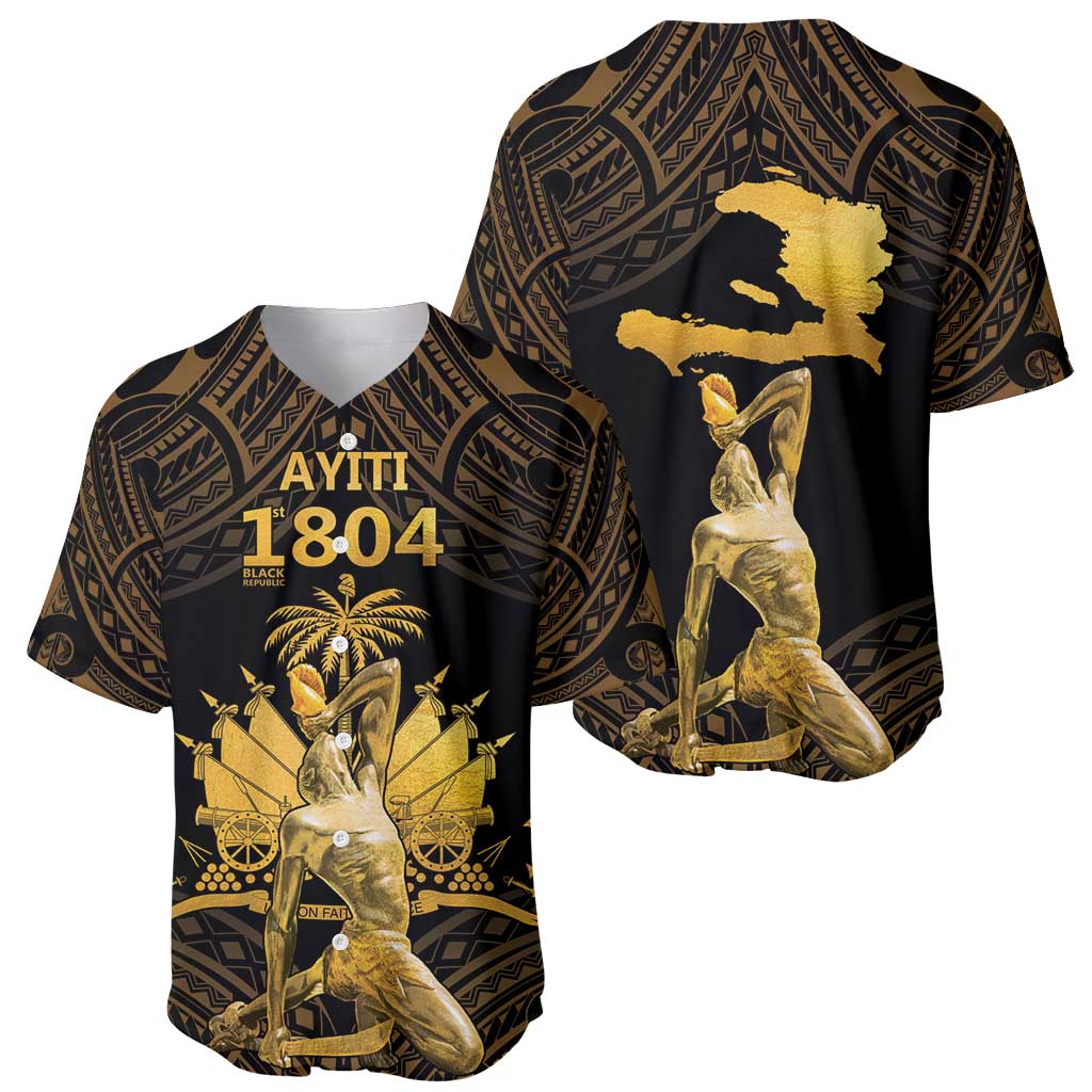 Haitian Negre Marron 1804 Baseball Jersey Gold Polynesian Pattern LT9 - Wonder Print Shop