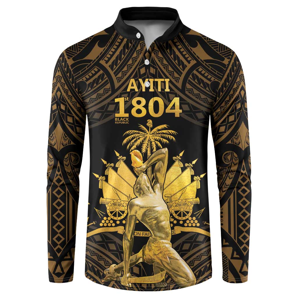 Haitian Negre Marron 1804 Button Sweatshirt Gold Polynesian Pattern LT9 - Wonder Print Shop