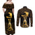Haitian Negre Marron 1804 Couples Matching Off Shoulder Maxi Dress and Long Sleeve Button Shirt Gold Polynesian Pattern LT9 - Wonder Print Shop