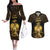 Haitian Negre Marron 1804 Couples Matching Off The Shoulder Long Sleeve Dress and Hawaiian Shirt Gold Polynesian Pattern LT9 - Wonder Print Shop