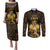 Haitian Negre Marron 1804 Couples Matching Puletasi and Long Sleeve Button Shirt Gold Polynesian Pattern LT9 - Wonder Print Shop