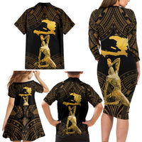 Haitian Negre Marron 1804 Family Matching Long Sleeve Bodycon Dress and Hawaiian Shirt Gold Polynesian Pattern LT9 - Wonder Print Shop