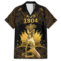 Haitian Negre Marron 1804 Family Matching Off The Shoulder Long Sleeve Dress and Hawaiian Shirt Gold Polynesian Pattern - Wonder Print Shop