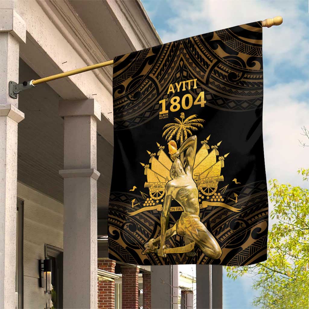 Haitian Negre Marron 1804 Garden Flag Gold Polynesian Pattern - Wonder Print Shop