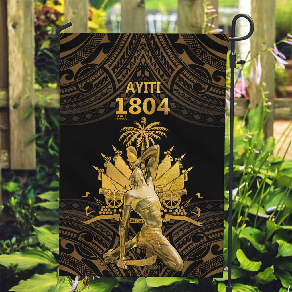 Haitian Negre Marron 1804 Garden Flag Gold Polynesian Pattern - Wonder Print Shop