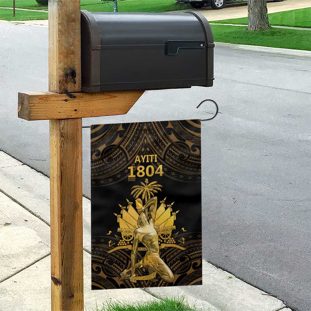 Haitian Negre Marron 1804 Garden Flag Gold Polynesian Pattern - Wonder Print Shop