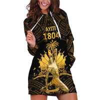 Haitian Negre Marron 1804 Hoodie Dress Gold Polynesian Pattern - Wonder Print Shop