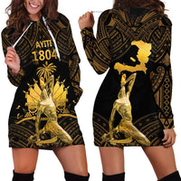 Haitian Negre Marron 1804 Hoodie Dress Gold Polynesian Pattern - Wonder Print Shop