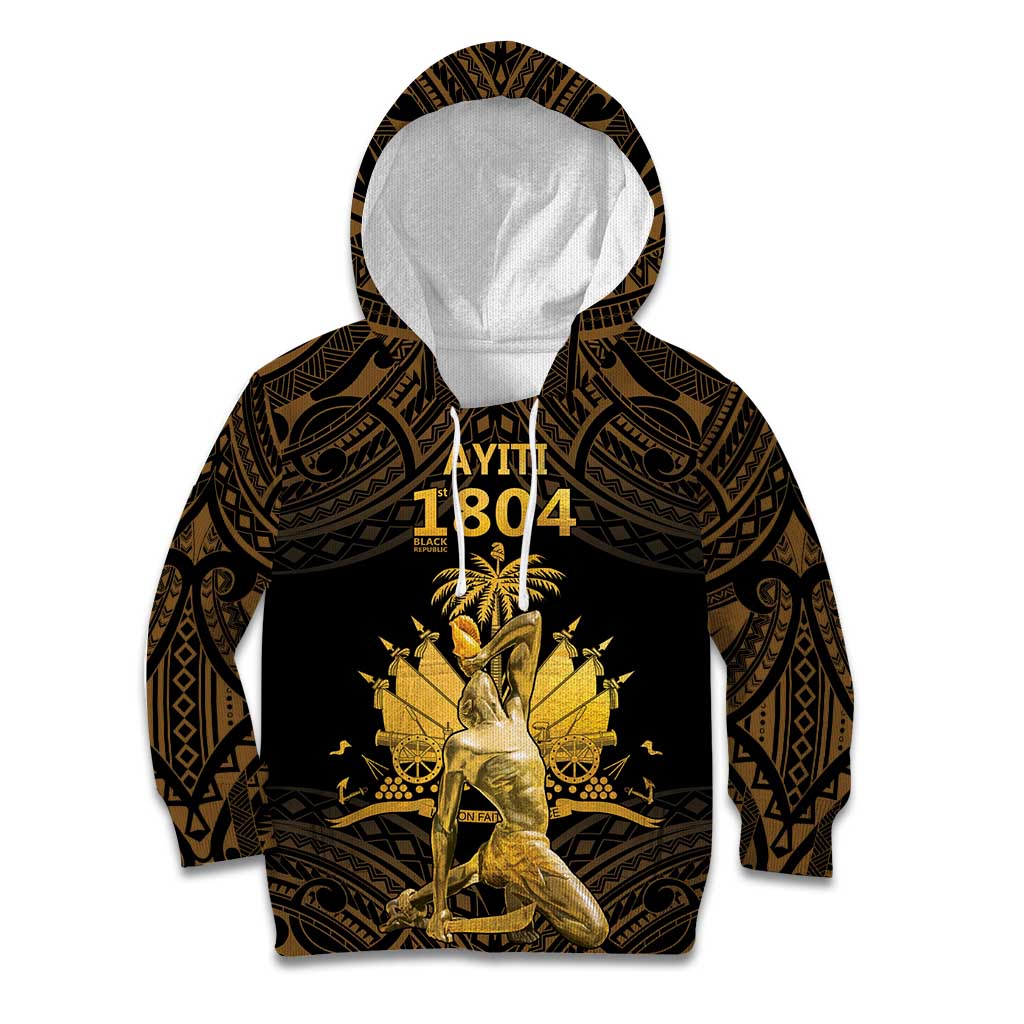 Haitian Negre Marron 1804 Kid Hoodie Gold Polynesian Pattern - Wonder Print Shop