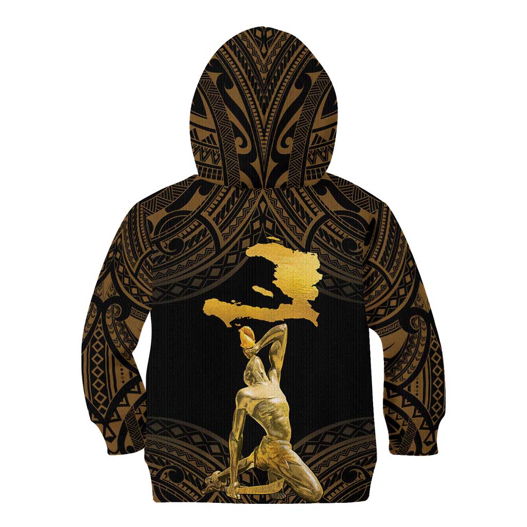 Haitian Negre Marron 1804 Kid Hoodie Gold Polynesian Pattern - Wonder Print Shop