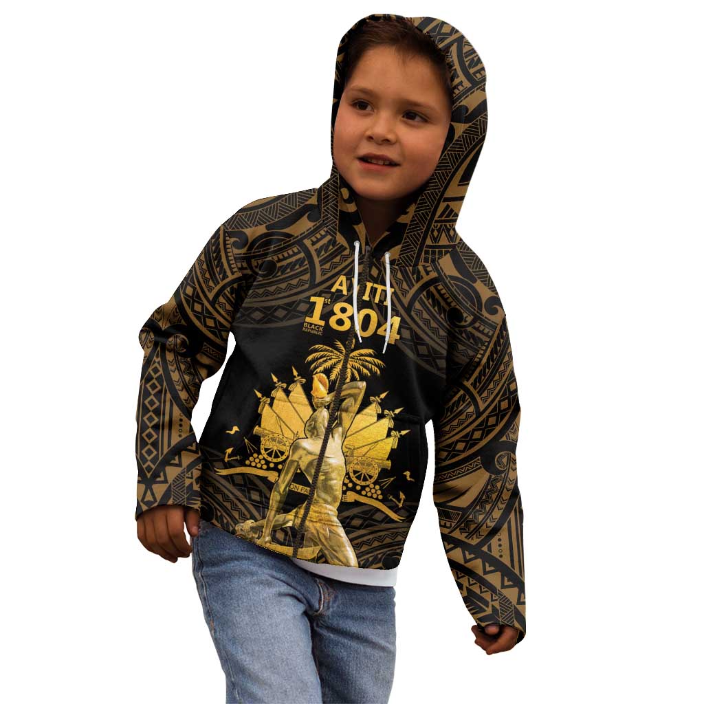 Haitian Negre Marron 1804 Kid Hoodie Gold Polynesian Pattern - Wonder Print Shop