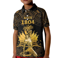 Haitian Negre Marron 1804 Kid Polo Shirt Gold Polynesian Pattern - Wonder Print Shop
