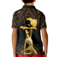 Haitian Negre Marron 1804 Kid Polo Shirt Gold Polynesian Pattern - Wonder Print Shop