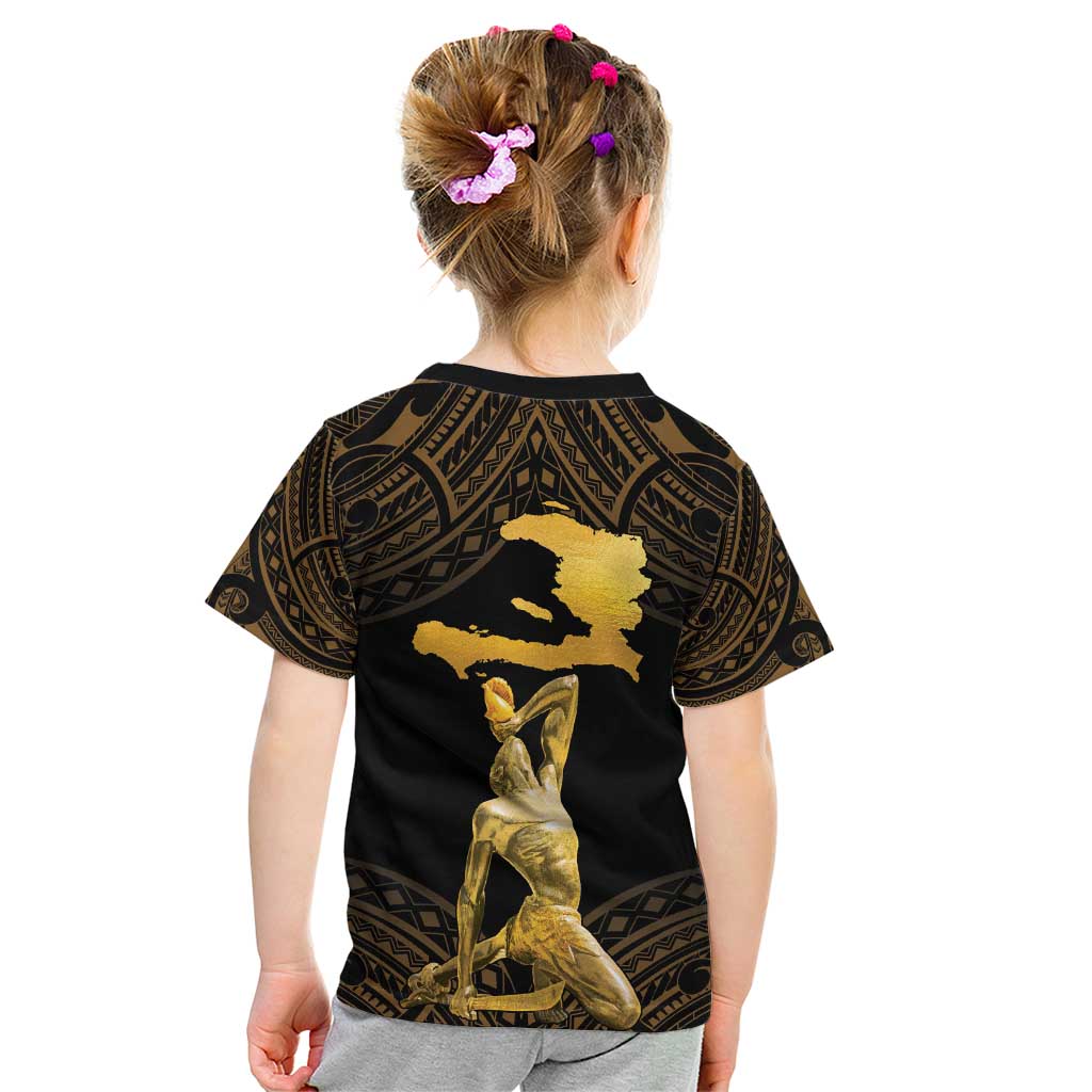 Haitian Negre Marron 1804 Kid T Shirt Gold Polynesian Pattern - Wonder Print Shop