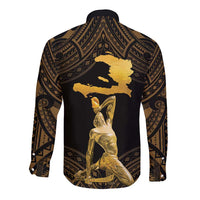 Haitian Negre Marron 1804 Long Sleeve Button Shirt Gold Polynesian Pattern - Wonder Print Shop