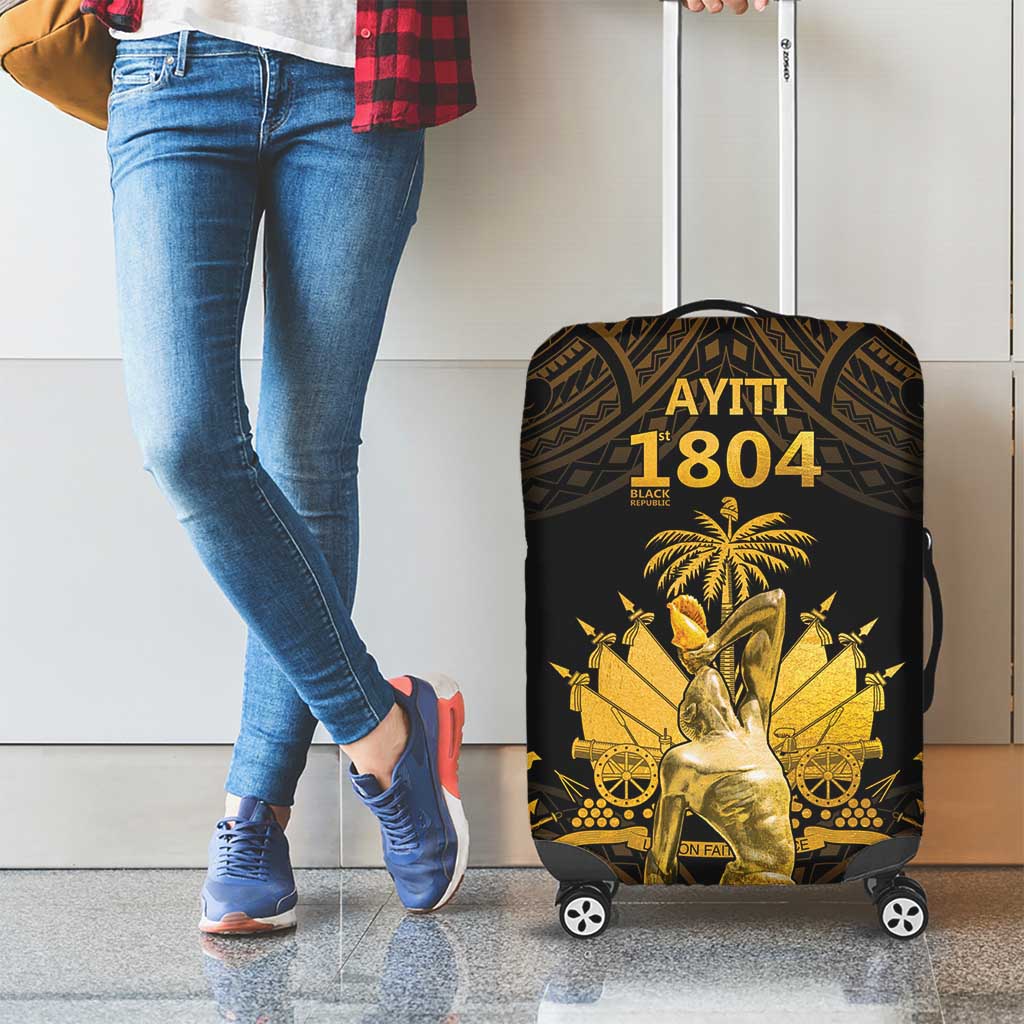 Haitian Negre Marron 1804 Luggage Cover Gold Polynesian Pattern - Wonder Print Shop