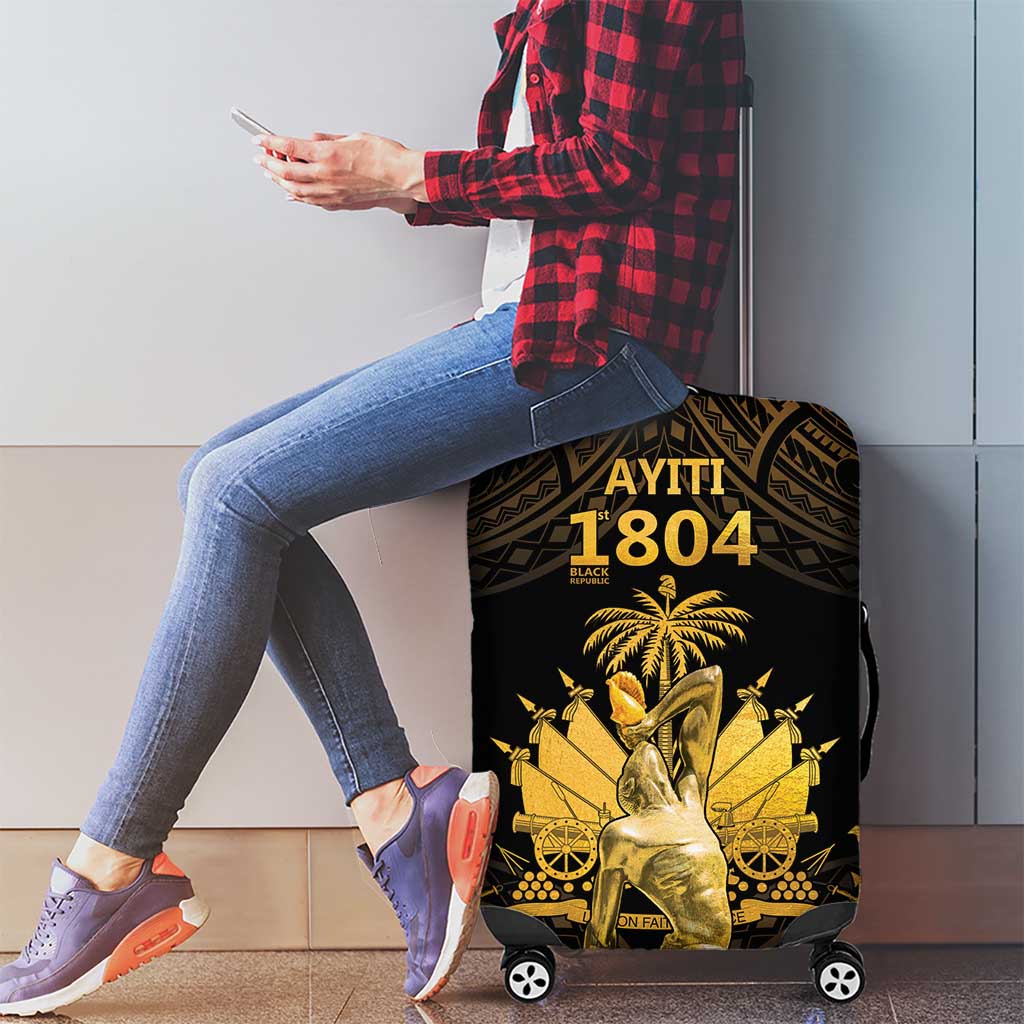 Haitian Negre Marron 1804 Luggage Cover Gold Polynesian Pattern - Wonder Print Shop