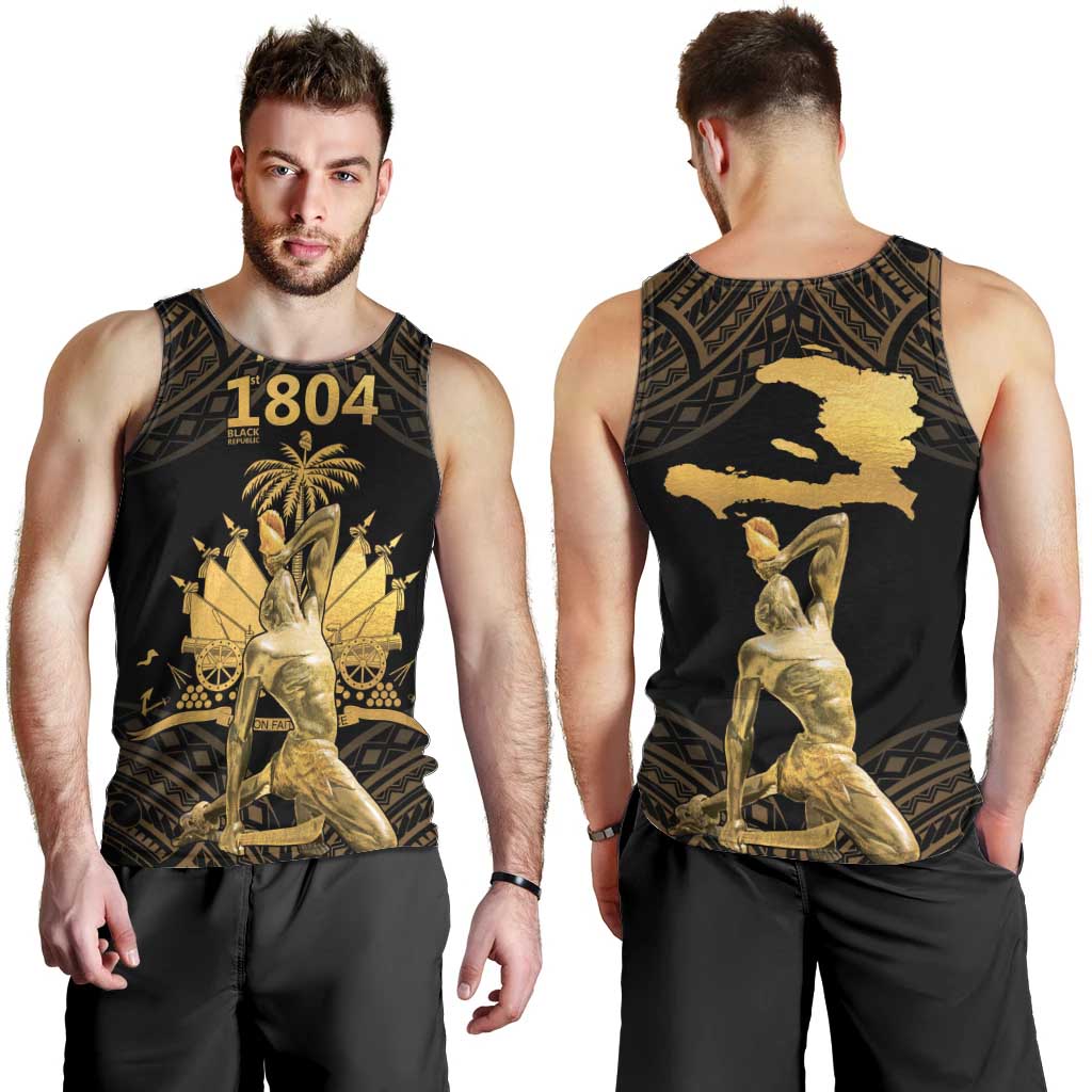 Haitian Negre Marron 1804 Men Tank Top Gold Polynesian Pattern - Wonder Print Shop