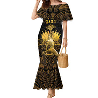 Haitian Negre Marron 1804 Mermaid Dress Gold Polynesian Pattern - Wonder Print Shop