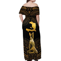 Haitian Negre Marron 1804 Off Shoulder Maxi Dress Gold Polynesian Pattern - Wonder Print Shop