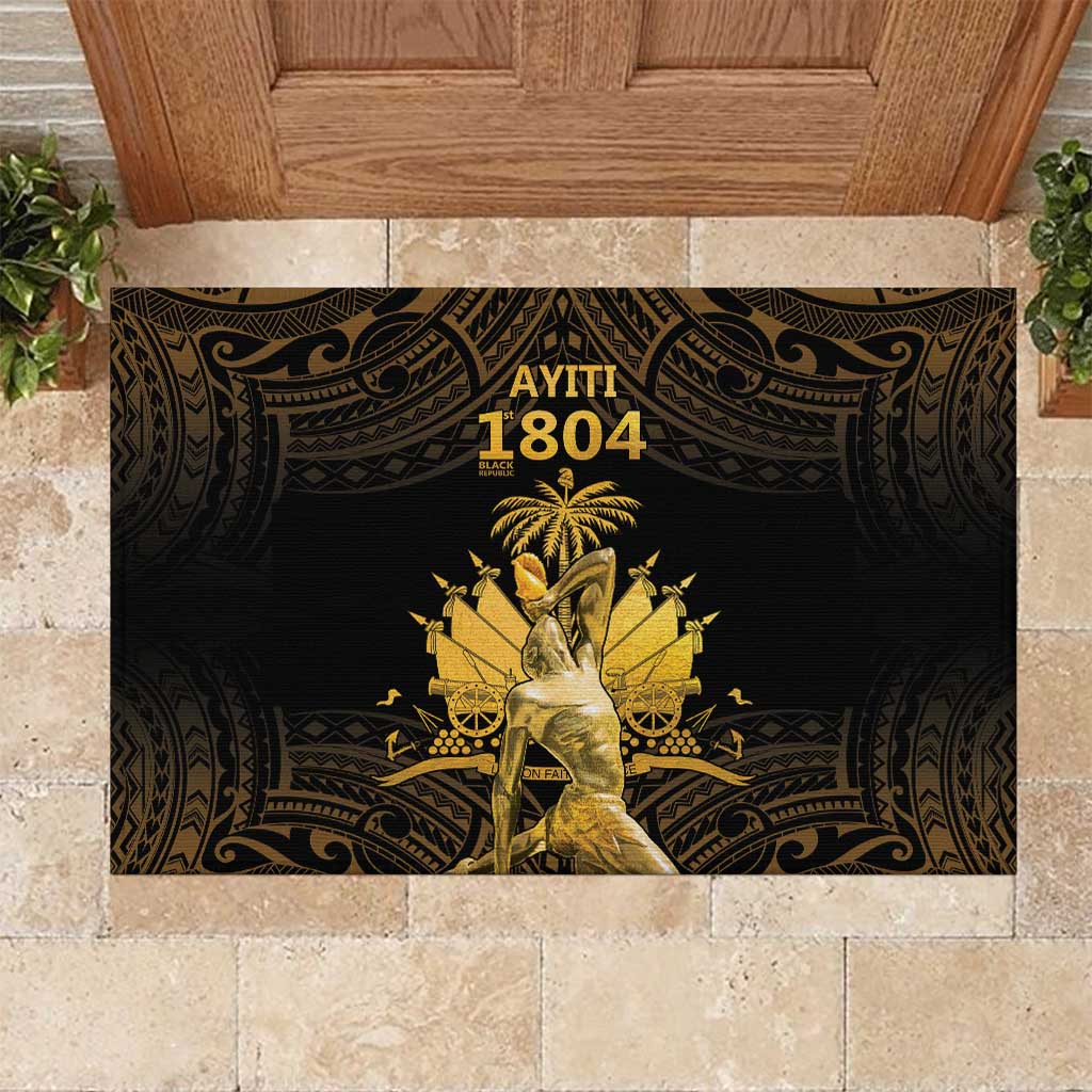 Haitian Negre Marron 1804 Rubber Doormat Gold Polynesian Pattern - Wonder Print Shop